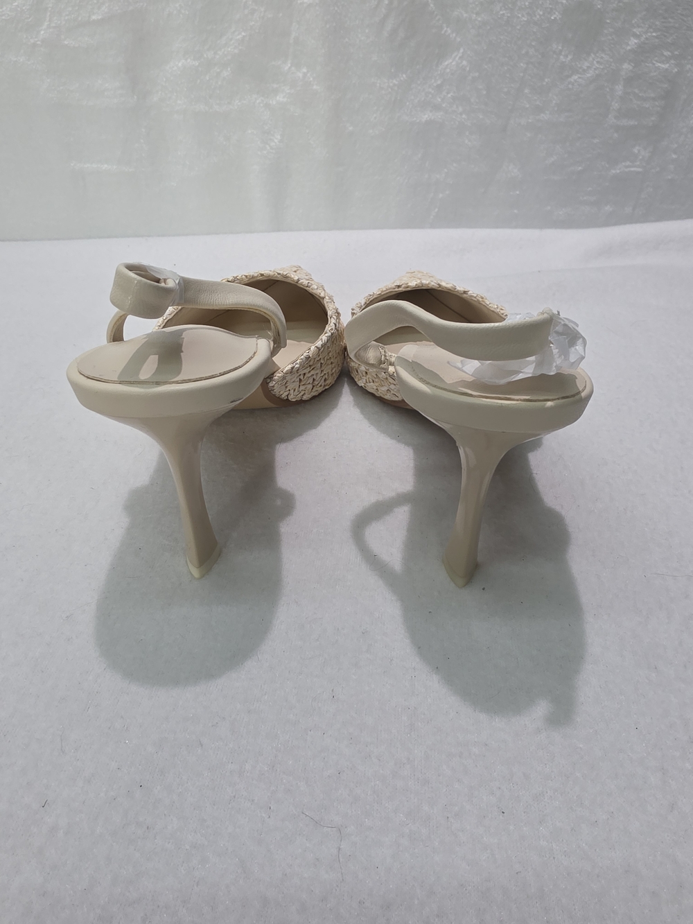 Woven Pointed Toe Slingback Heels - Cream - Picture 4 of 7